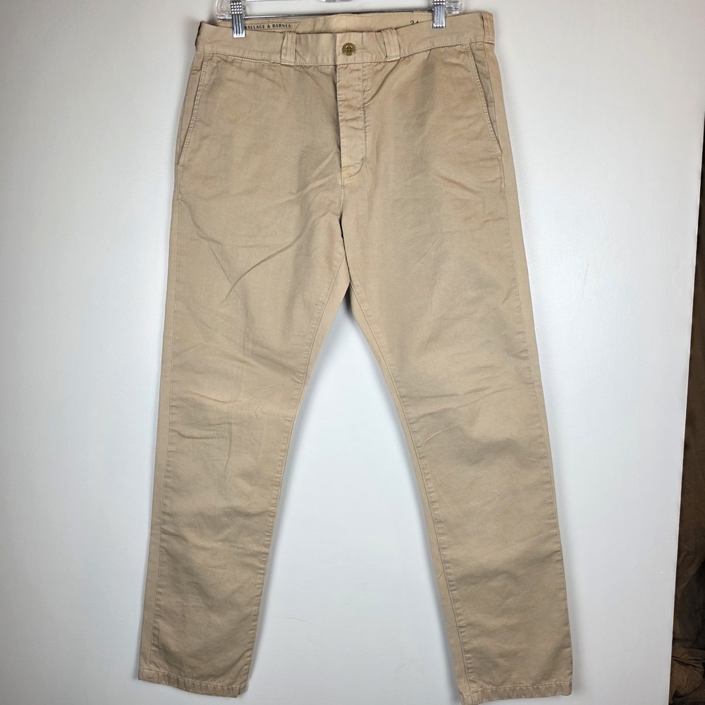 Wallace & Barnes Pants Mens‎ 34x34 Khaki Slim Chino Button Fly Tessuti Sondrio.